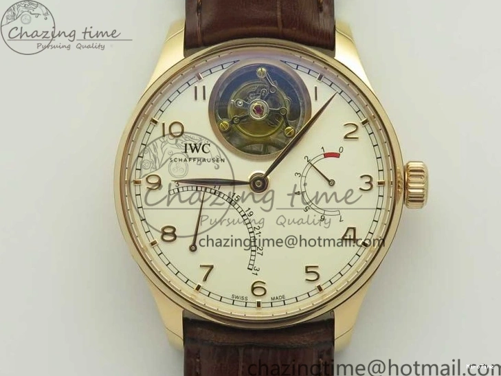 MIROTIME 0209 Portuguese Tourbillon IW504602 RG ZF Best Edition White Dial on Brown Leather Strap Stretchable 7178